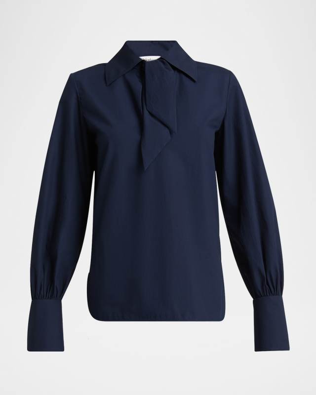 Neck-Tie Collared Cotton Top